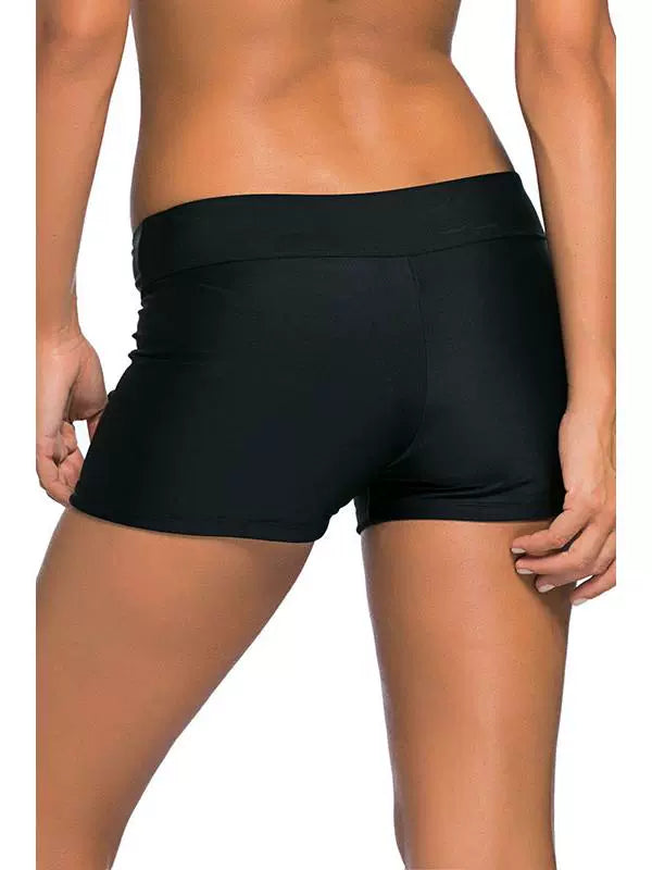 Fashion Hot Spring Black Low Waist Women's Boxer Swimming Trunks