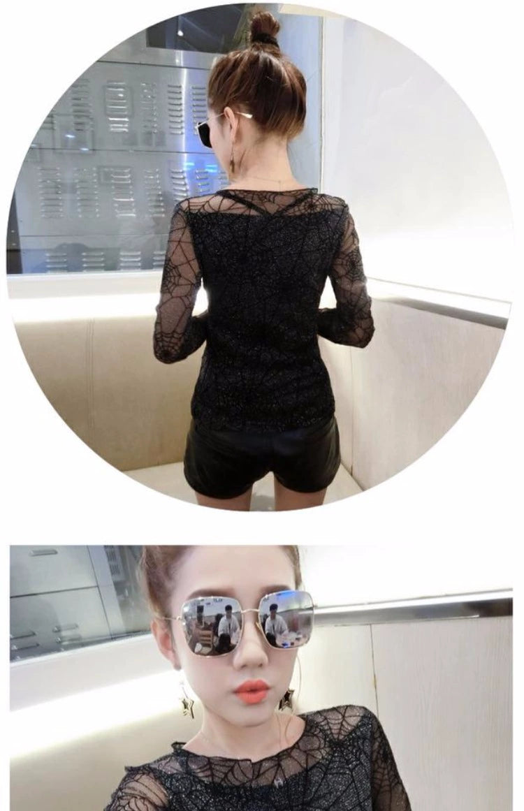 Spring and Autumn Clothing Mesh Tops Fashion Long Sleeve T-shirt