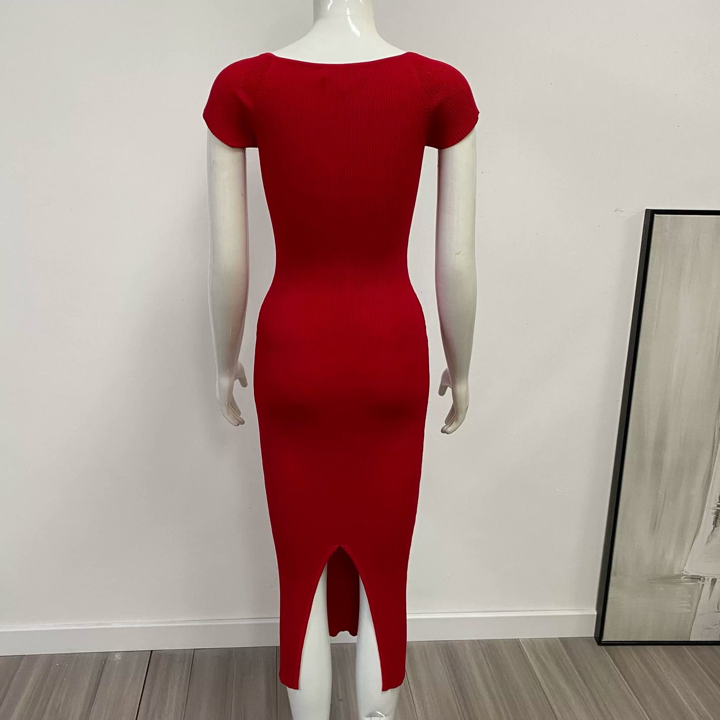 Sexy Pure Color Slim Party Dress Knitting Tube Top Elastic Mid Length Long Length Dress