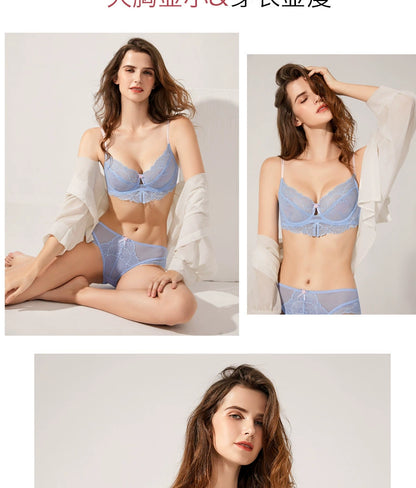 Sexy Intimates French Ultra-Thin Contrast Color Lace Bra Set Natural-looking Plus Size Women's Intimates Summer