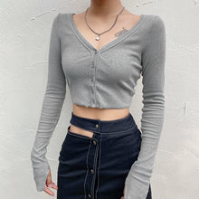 Solid Color Long Sleeve Women Short T-shirt Slim Looking Clothes Cardigan