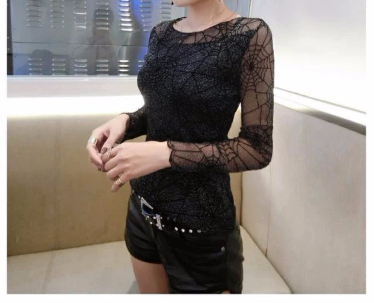 Spring and Autumn Clothing Mesh Tops Fashion Long Sleeve T-shirt