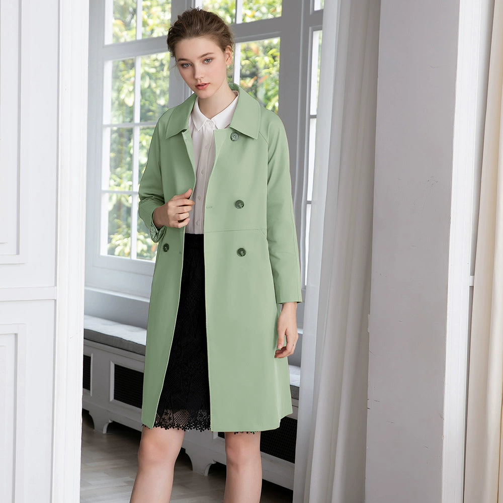 Women's  Pure Color Casual Lapel Mid-Length Trench Coat Outwear