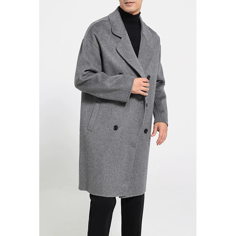 Fall and Winter Double-Sided Woolen Coat Men's Mid Length Long Length Trench Coat Classy Loose over Knee Casual Woolen Coat