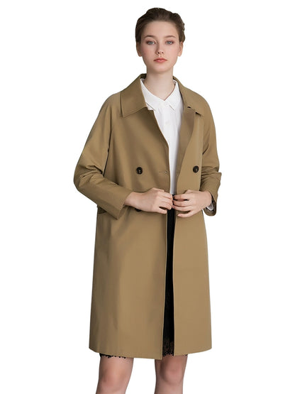 Women's  Pure Color Casual Lapel Mid-Length Trench Coat Outwear