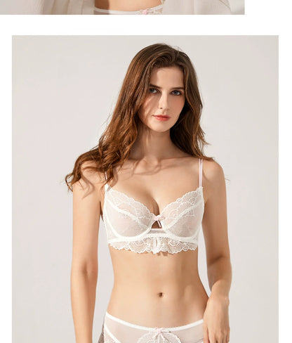 Sexy Intimates French Ultra-Thin Contrast Color Lace Bra Set Natural-looking Plus Size Women's Intimates Summer