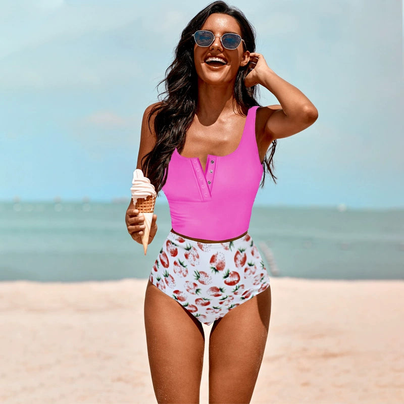 Fashion High Waist Bikini Suit Amazon Floral Print Sling Separates Swimsuit Swimwear 2-Piece Set 411478