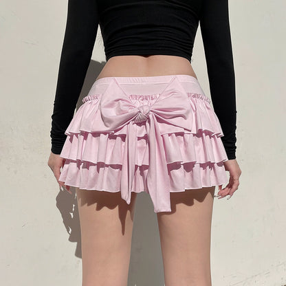 Pink Low Waist Sexy A- line Skirt Bows