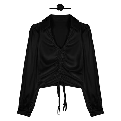 Sweet Sexy V-neck Drawstring Long Sleeves Shirt Women's Autumn New Arrival Temperament Waist-Controlled Fancy Shirt Chic Tops Trendy