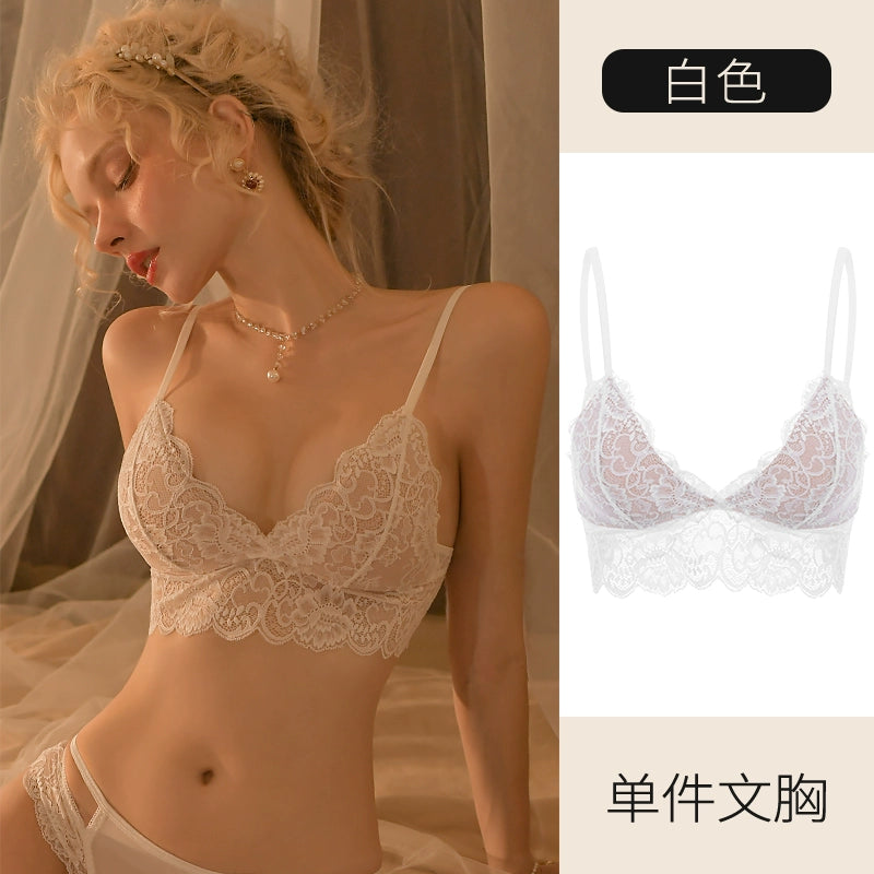 Women's Intimates Sentiment Pure Desire Small Chest Push up Japanese Style Thin Summer Breathable Sexy Transparent French Lace Suit