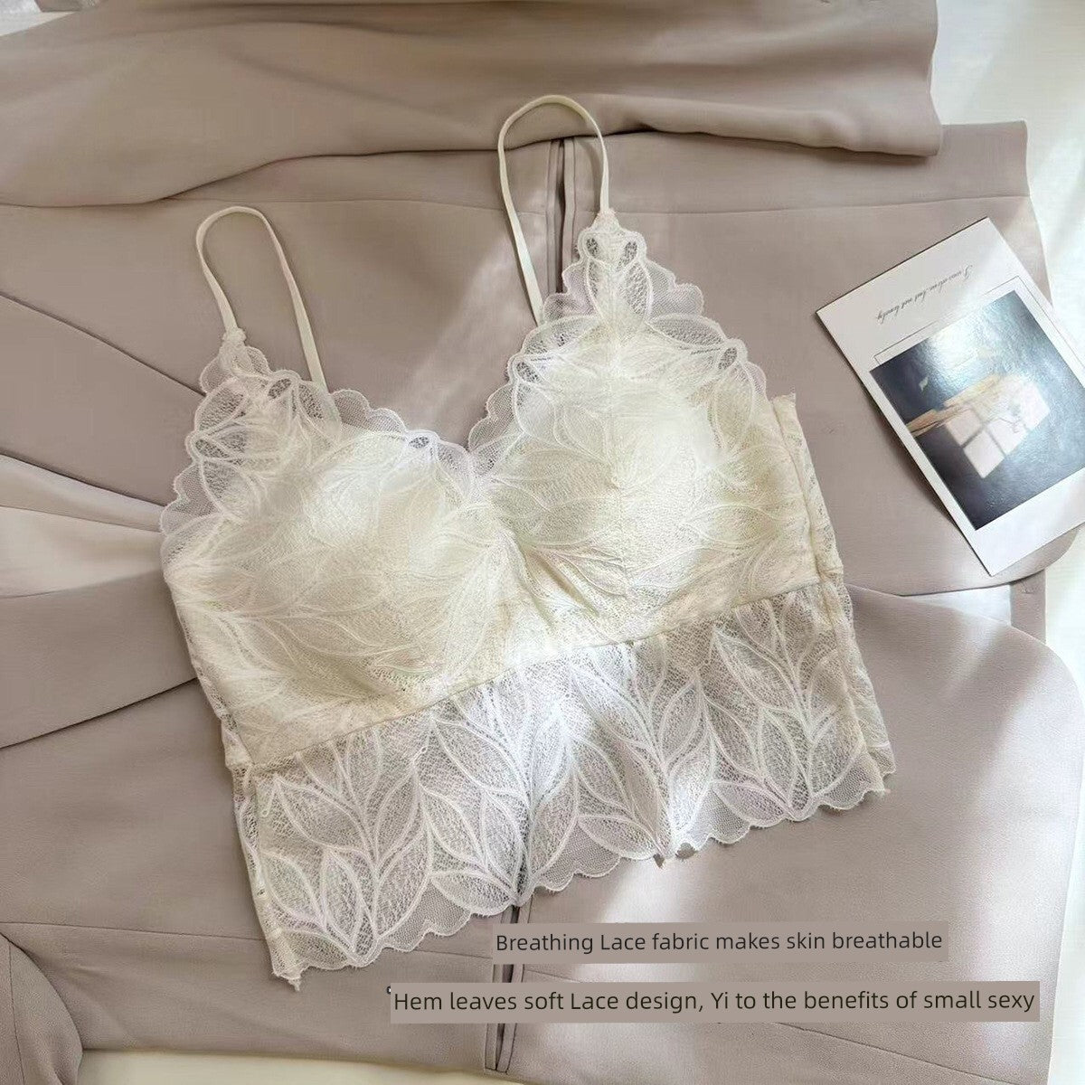 All Year Round Wearable French Style Lace Rabbit Mug Spaghetti Strap Cross Beautiful Back Underwired Bra Fixed Cup Ladies Intimates