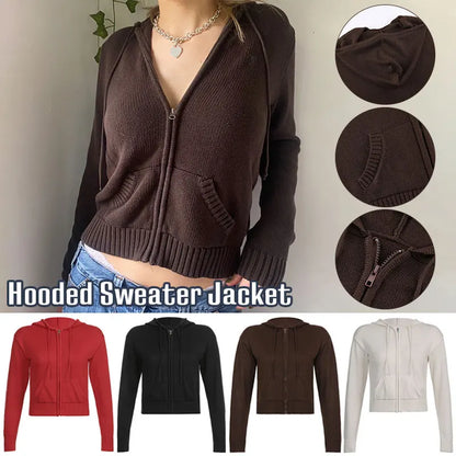 Hooded Sweaters Women  Autumn Winter Zipper Jacket Cardigan Knitted Hoodies