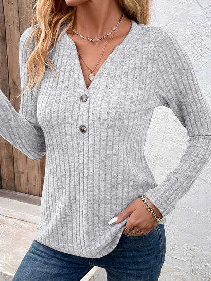 Women's Fashionable V-neck Button Up Top With Pit Stripes