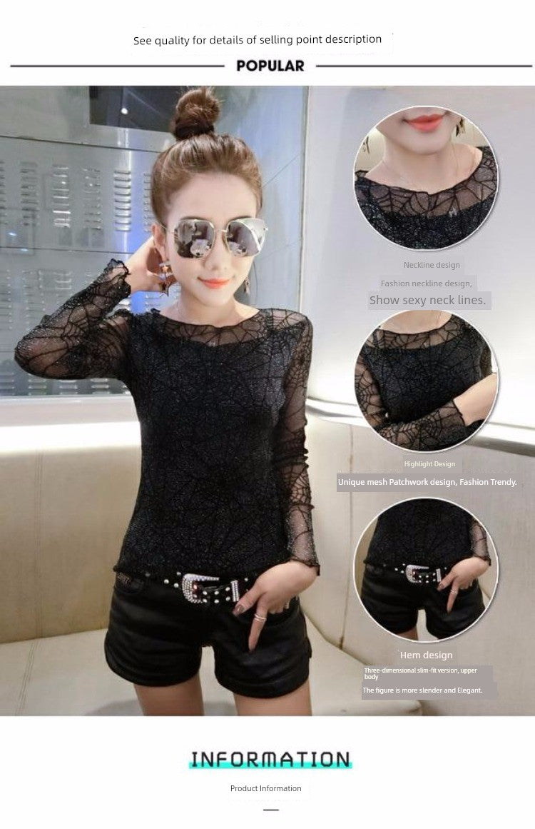 Spring and Autumn Clothing Mesh Tops Fashion Long Sleeve T-shirt