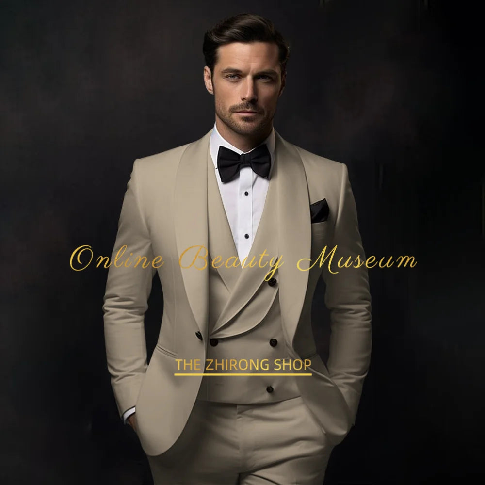 Elegant Burgundy Tuxedo Suit for Men 3 piece set Jacket Vest Pants Classic Attire for Wedding Dating Host Prom Ball Party