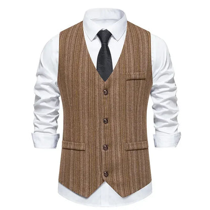 Men's Retro Herringbone V-neck Suit Vests Fashion Formal Slim Fit Business Waistcoat Wedding Tuxedo