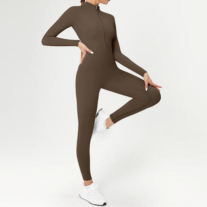 Warm Longsleeve Jumpsuts Women Thickened Sport Overalls Gym Set Zipper Fitness Bodysuits Winter Jumpsuit Workout Tracksuit