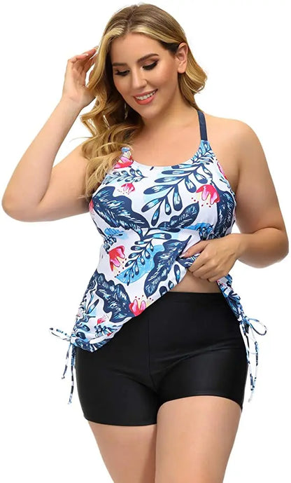 Swimwear Women 2024 New Printed 2 Piece Tankini Swimsuit Tummy Control High Waist Plus Size Women Clothing Sport Bathing Suit