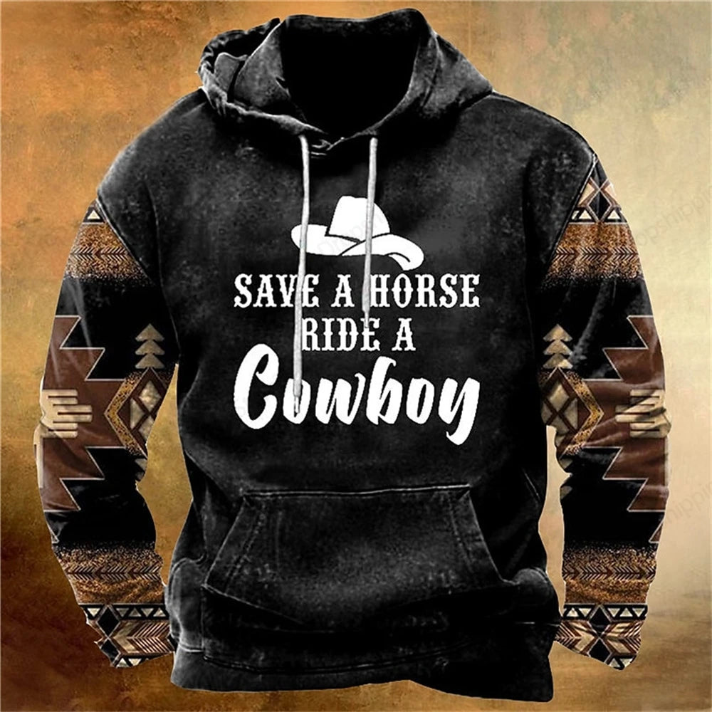 Men's Hoodie Vintage Cowboy 3d Print Hoodie Men Women Fashion Long Sleeve Hoodie Sweatshirt Autumn Winter Oversized Hoodies