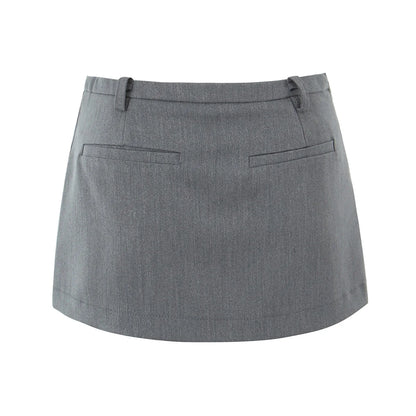 Low Waist Mini Skirt With short lining Sexy A-line Package Hips Mini Short Skater Party Femme Gray Black