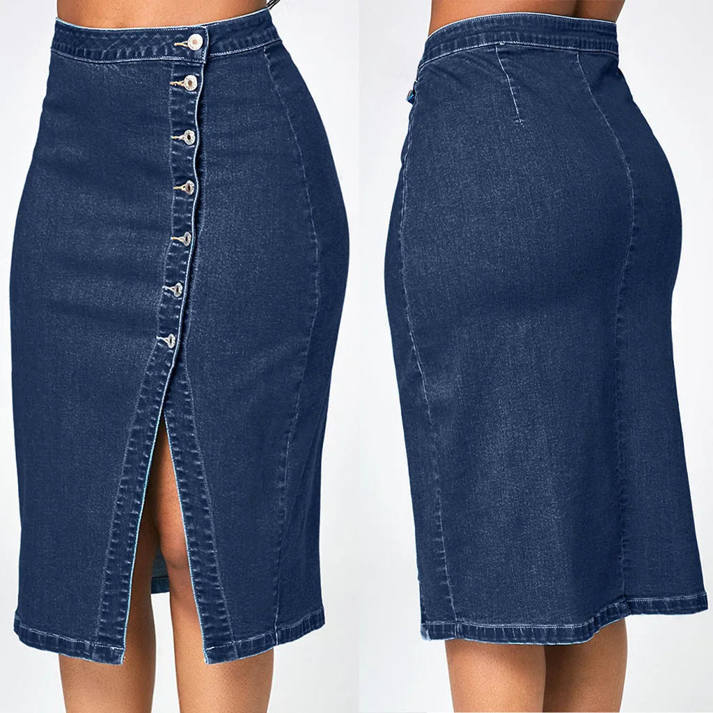 Skirts For Women Female Fashion Denim Pencil Skirt High Waisted Blow Knee Blue Jeans Skirts Sparkly Skirts With Button For Women