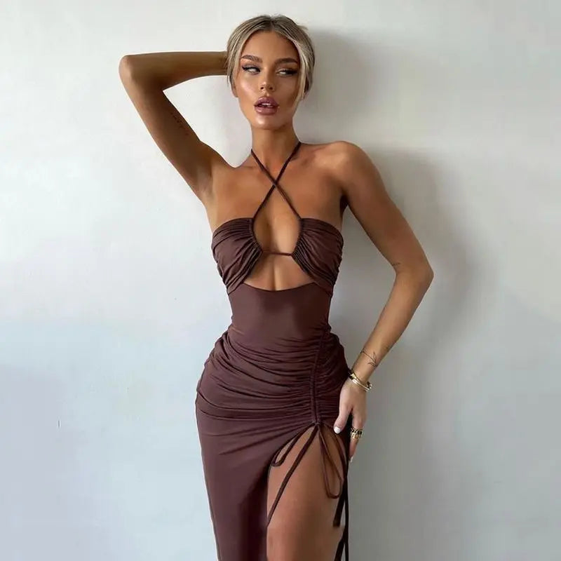 Women Sleeveless Backless Sexy Midi Dress Bodycon Sexy Streetwear Party Club Elegant Fashion Streetwear  Clothes