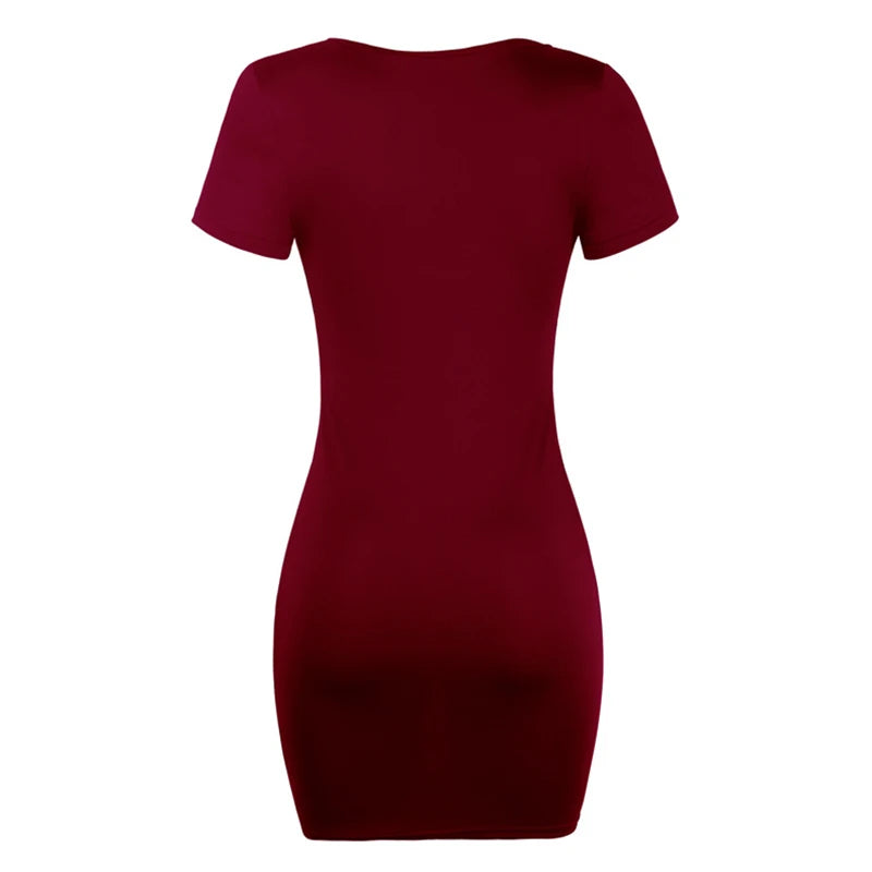 Women's  Fashion Solid Color Sexy Dress Tight Collection Hip Short Sleeved Slim Evening Party Dress