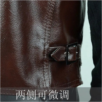 Large piece of Genuine Leather Men's Fit Real Cowhide Leather Waistcoat Vest sleeveless jacket