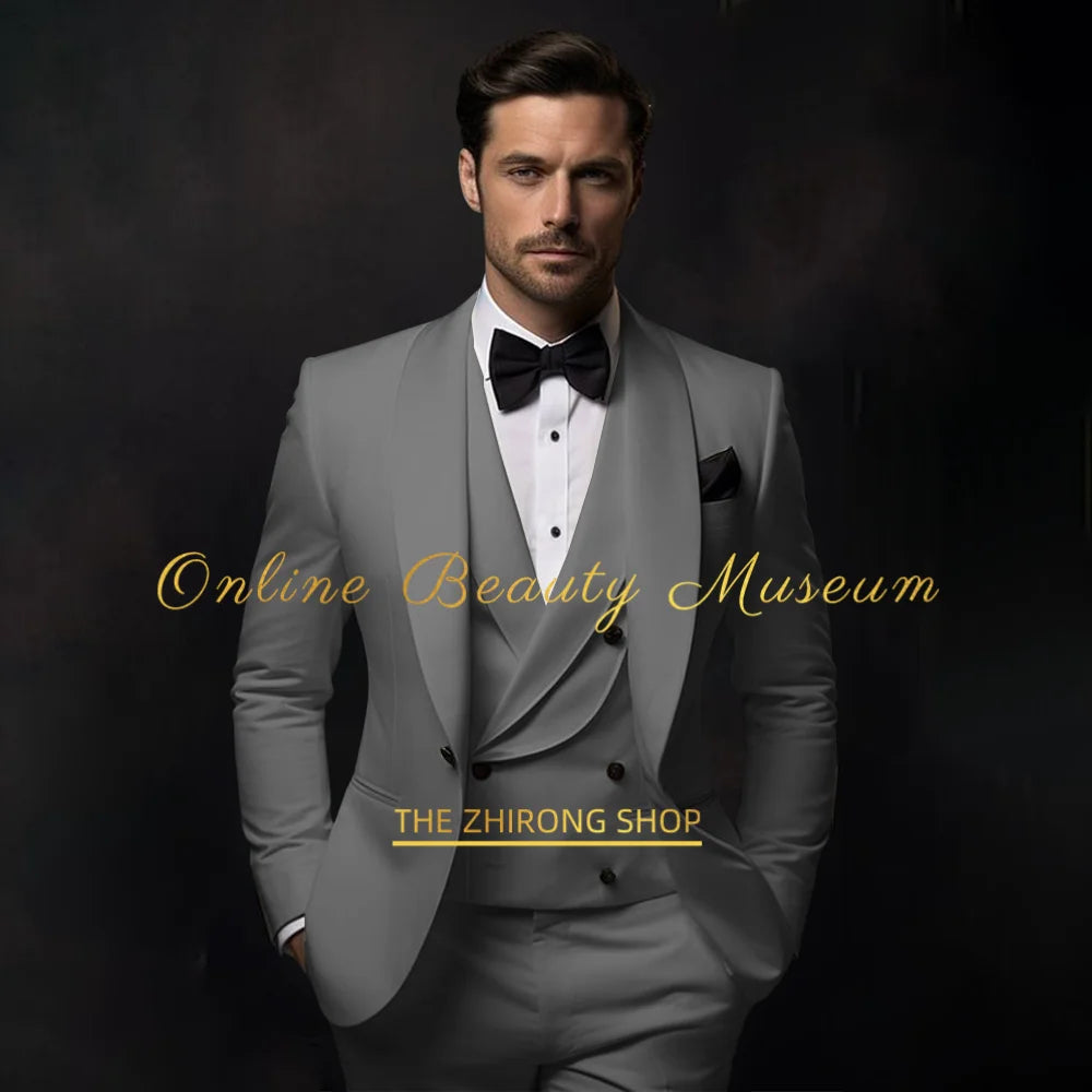 Elegant lake blue Tuxedo Suit for Men 3 piece set Jacket Vest Pants Classic Attire for Wedding Dating Host Prom Ball Party