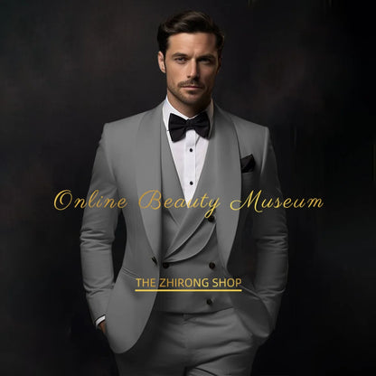 Elegant Ivory Tuxedo Suit for Men 3 piece set Jacket Vest Pants Classic Attire for Wedding Dating Host Prom Ball Party