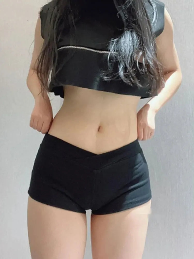 WOMEN Simple Black Dance Fitness Running Ultra Short Sports Casual Shorts Female Summer Tight Low Waist Sexy Korean US8F