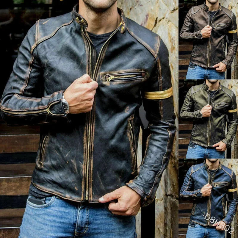 Men's Casual Leather Clothing, Fashionable Youth Stand - Collar Biker Jackets with Unique Styles. S-5XL