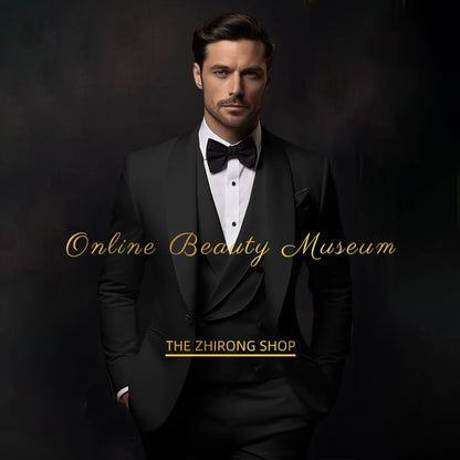 Elegant Biege Tuxedo Suit for Men 3 piece set Jacket Vest Pants Classic Attire for Wedding Dating Host Prom Ball Party