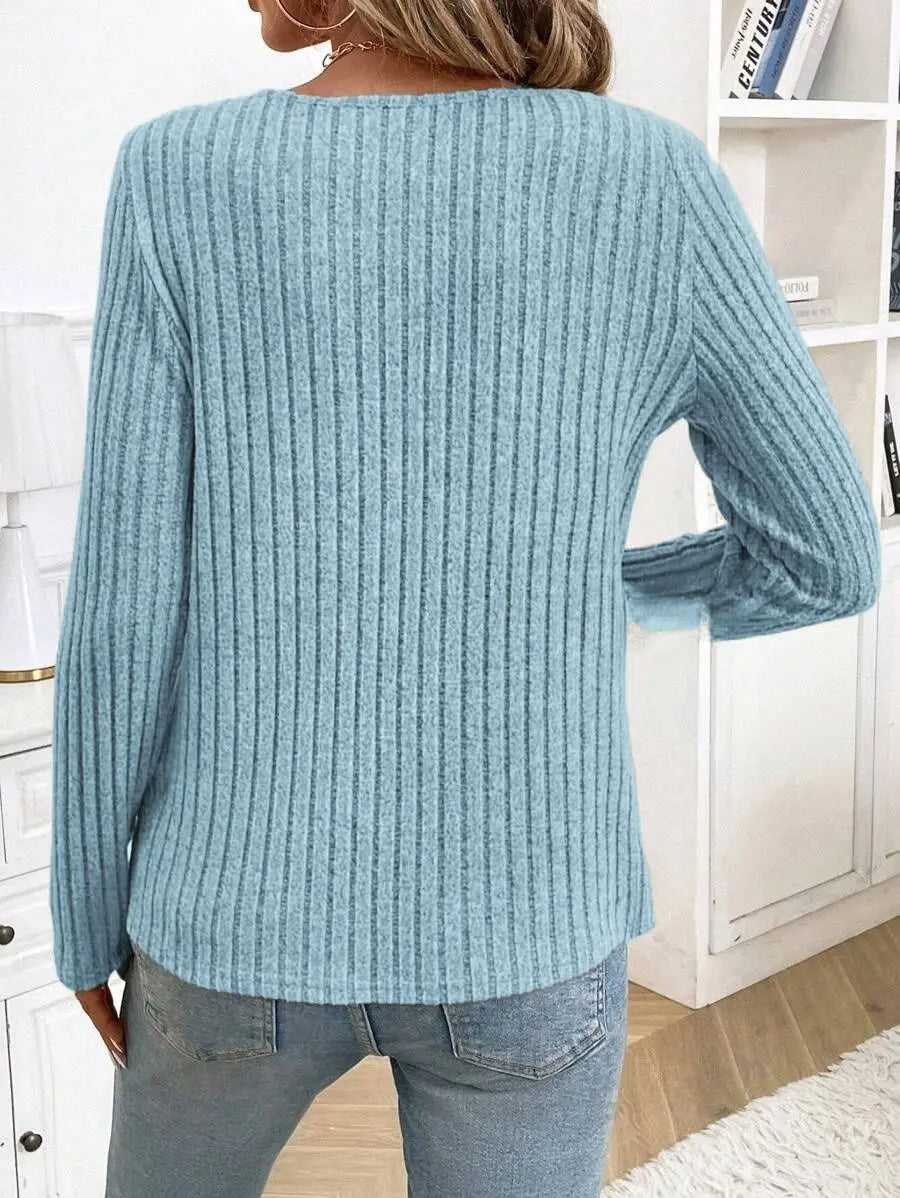 Women Casual Knitted Casual Pit Strip Autumn New V-neck Button Long-sleeved Tops for Women