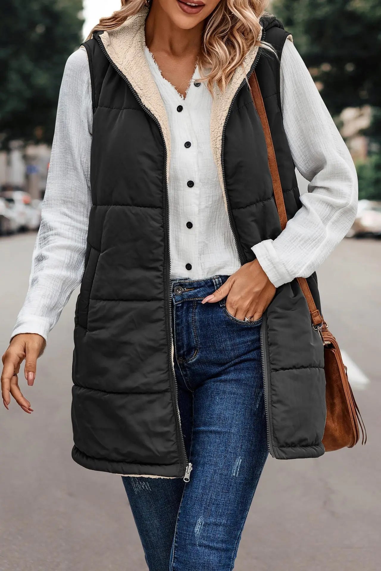 Winter Women's Vest Fleece Hooded Reversible Sleeveless Women's Jacket Faux Wool Vest Fashion Street Women's Clothing S-5XL