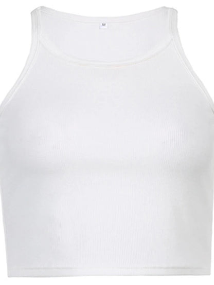 Casual White Sleeveless Cotton Cami Top Women Fashion Ribbed Crop Top Tees Ladies Basic Fitness Camisole Summer 2023