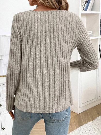 Women Casual Knitted Casual Pit Strip Autumn New V-neck Button Long-sleeved Tops for Women