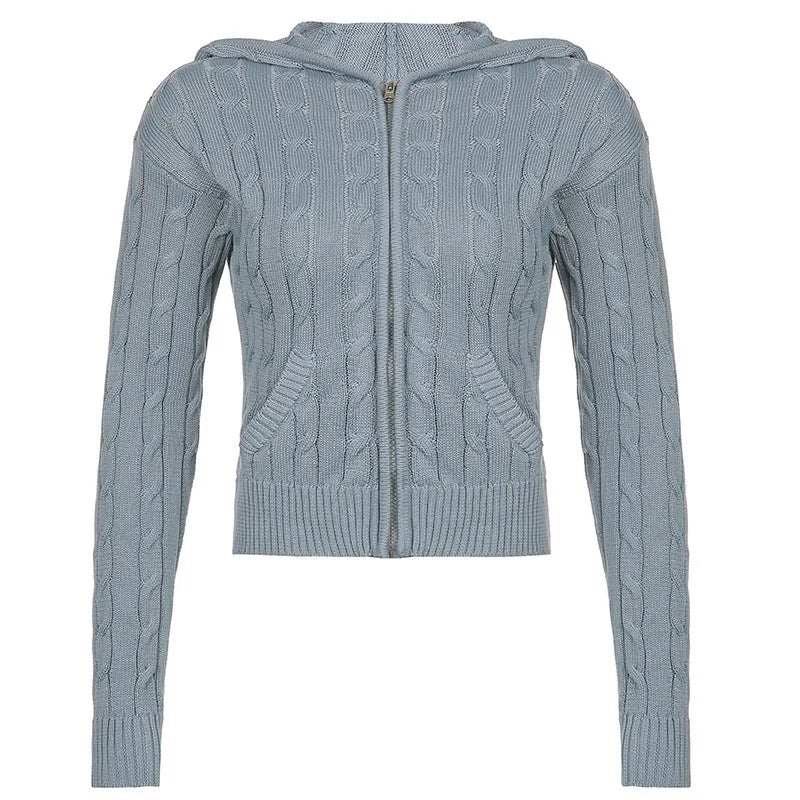 Hooded Sweaters Women  Autumn Winter Zipper Jacket Cardigan Knitted Hoodies