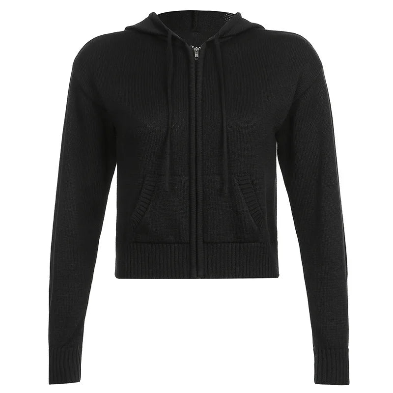 Hooded Sweaters Women  Autumn Winter Zipper Jacket Cardigan Knitted Hoodies