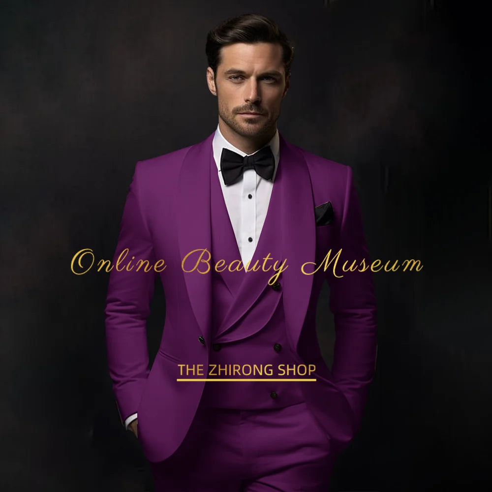 Elegant Hylan color Tuxedo Suit for Men 3 piece set Jacket Vest Pants Classic Attire for Wedding Dating Host Prom Ball Party