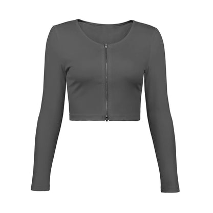 Sexy with Zipper Bare Midriff Slim T Shirt Women Long Sleeves Bottoming Shirt Ladies Tee Shirt Tops Camisetas Mujer