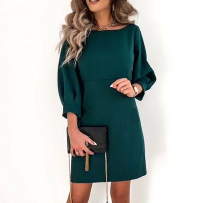 Women Solid O-Neck Princess Party Dress Spring Autumn Sexy Three Quarter Sleeve Ladies Bow Backless Streetwear