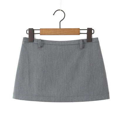 Low Waist Mini Skirt With short lining Sexy A-line Package Hips Mini Short Skater Party Femme Gray Black