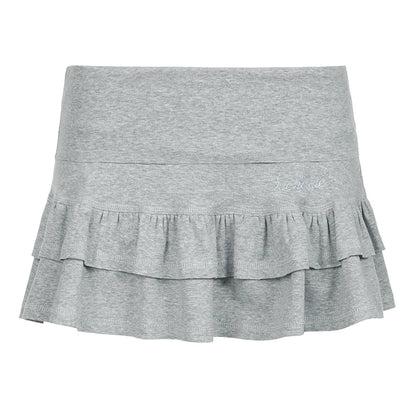 Sweet Ruffle Tiered Mini Shorts Skirt Pink Grey Low-waisted A-line Pleated Skirts with Safety Pants Korean Japanese Y2K