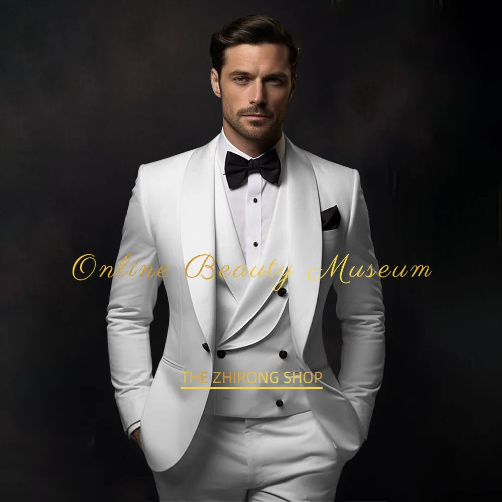 Elegant  Navy blue Tuxedo Suit for Men 3 piece set Jacket Vest Pants Classic Attire for Wedding Dating Host Prom Ball Party