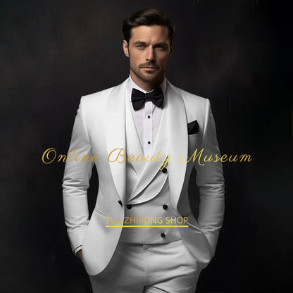 Elegant Black Tuxedo Suit for Men 3 piece set Jacket Vest Pants Classic Attire for Wedding Dating Host Prom Ball Party