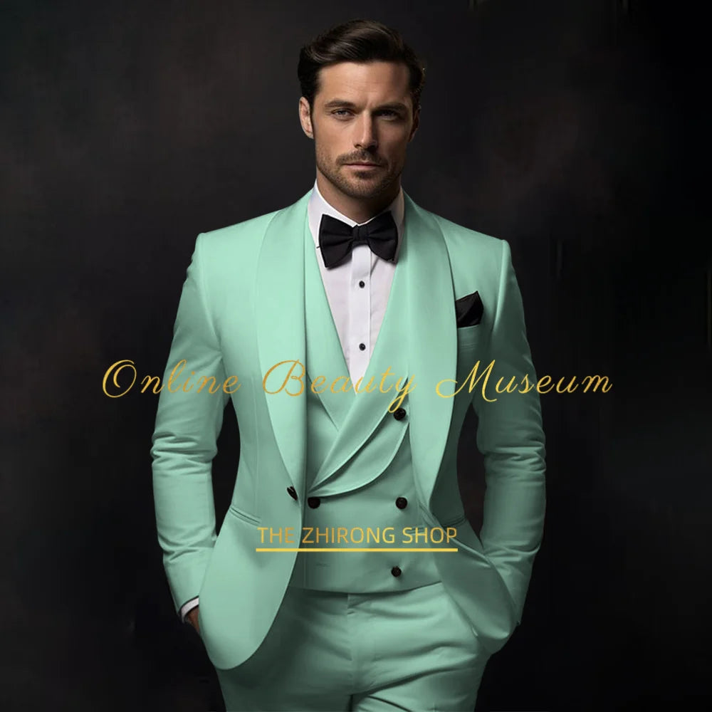 Elegant Dark Green Tuxedo Suit for Men 3 piece set Jacket Vest Pants Classic Attire for Wedding Dating Host Prom Ball Party