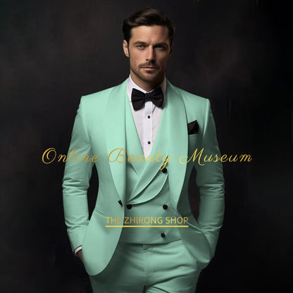 Elegant  Navy blue Tuxedo Suit for Men 3 piece set Jacket Vest Pants Classic Attire for Wedding Dating Host Prom Ball Party