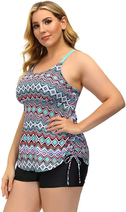 Swimwear Women 2024 New Printed 2 Piece Tankini Swimsuit Tummy Control High Waist Plus Size Women Clothing Sport Bathing Suit