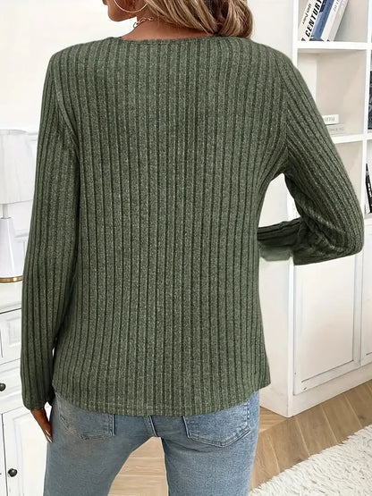 Women Casual Knitted Casual Pit Strip Autumn New V-neck Button Long-sleeved Tops for Women